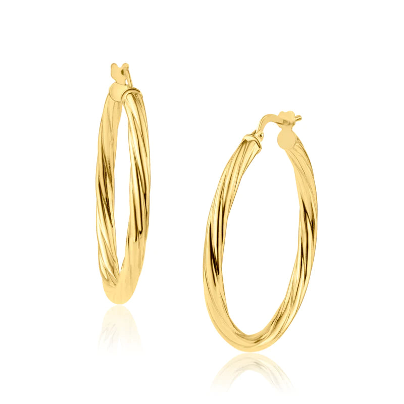 Women’s pearl drop earrings-Silver 925 Gold Plated Silver Twisted 3mm Hoop Earrings