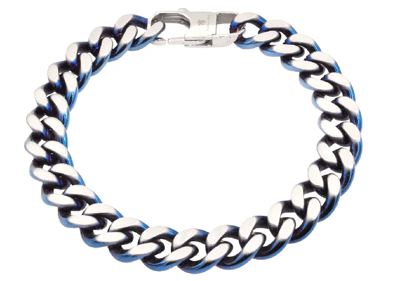 Women’s stylish bangles-Men's Two-Toned Matt Blue Stainless Steel Curb Link Bracelet