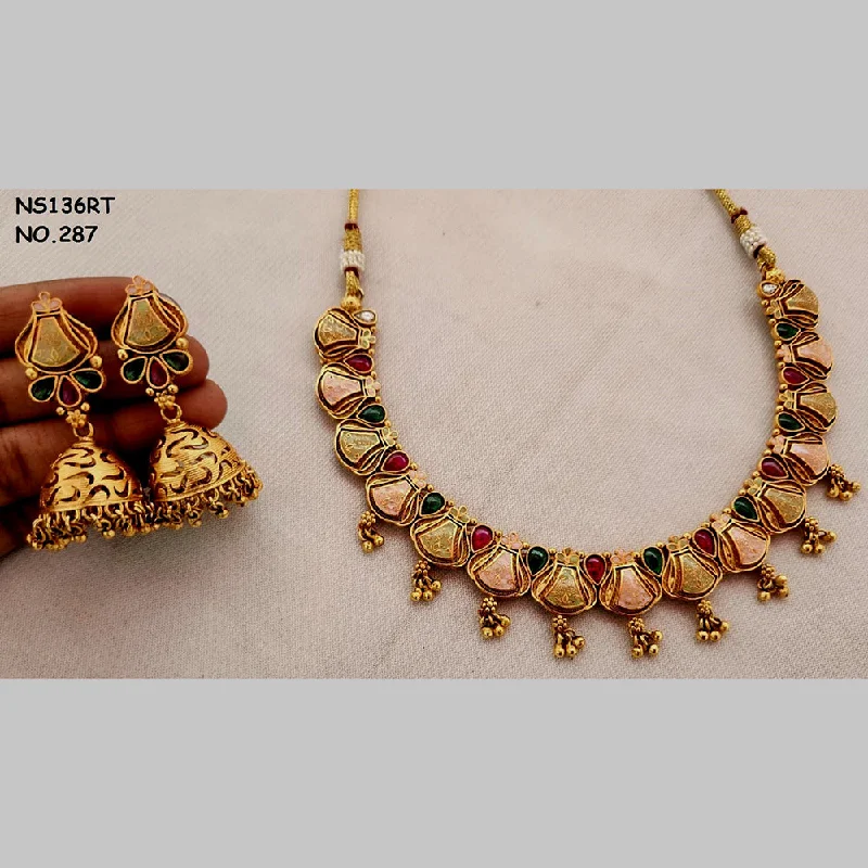 Women’s vintage necklaces-Kala Creation Copper Gold Plated Pota Stone Necklace Set