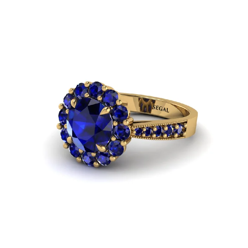 Women’s engagement rings with sapphire accents-Sapphire Round Halo Engagement Ring - Unity No. 73