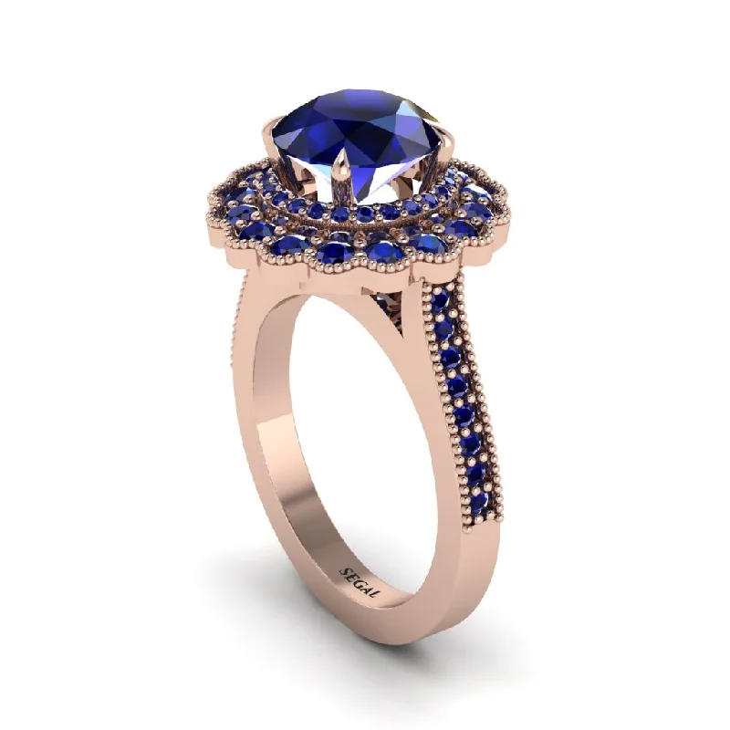 Women’s engagement rings with pearls-Sapphire Double Halo Cathedral Engagement Ring - Deirdre No. 74