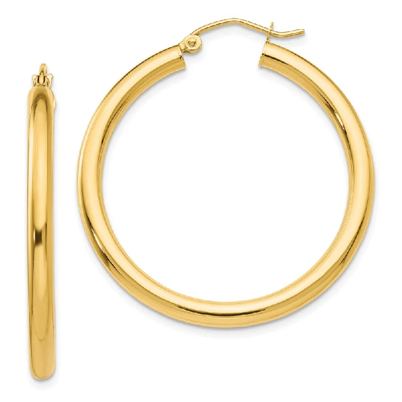 Women’s hoop earrings-3mm x 35mm 14k Yellow Gold Classic Round Hoop Earrings