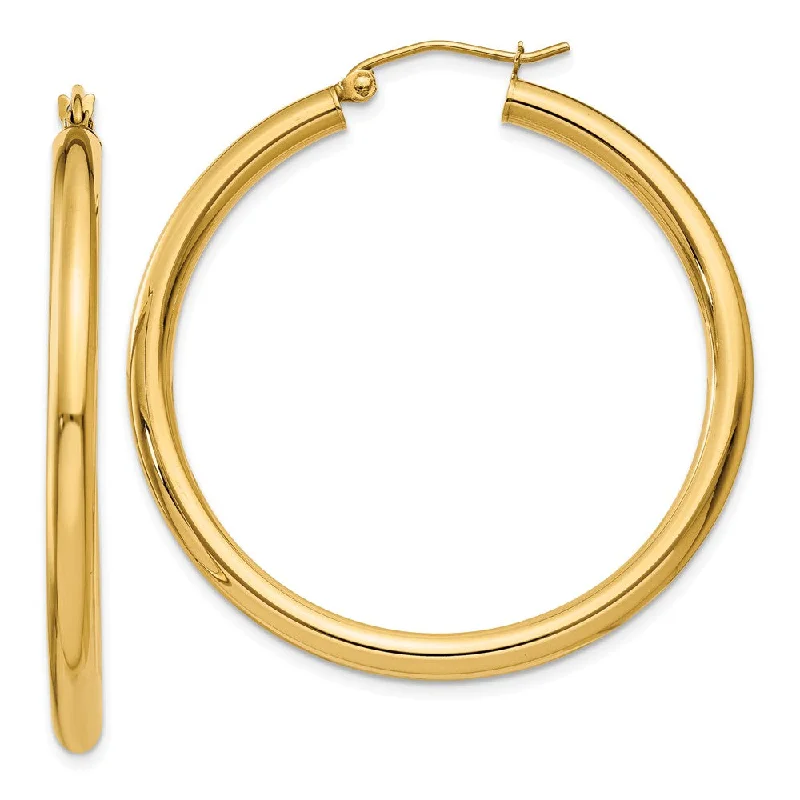 Women’s huggie earrings-3mm, 14k Yellow Gold Classic Round Hoop Earrings, 40mm (1 1/2 Inch)