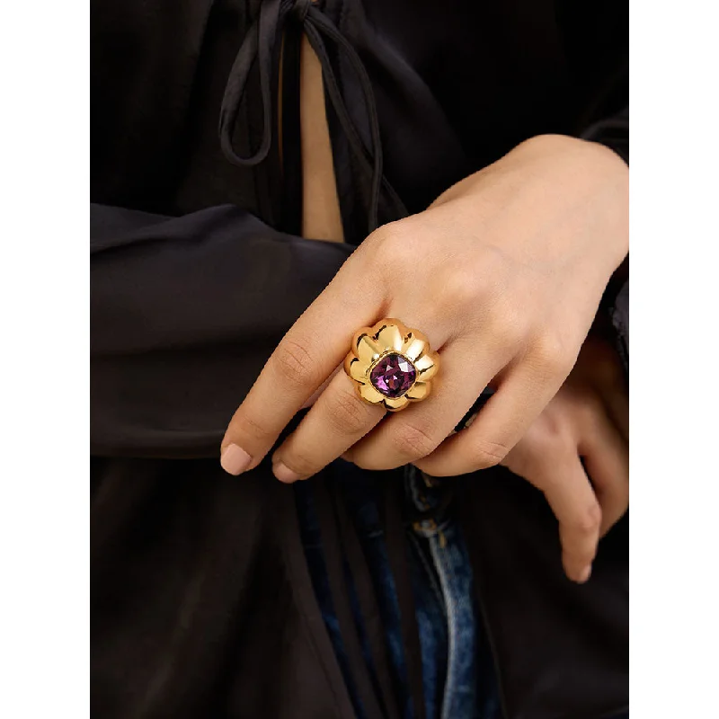 Women’s solitaire rings-Isharya Pink Things Statement in 18Kt Gold Plated Ring