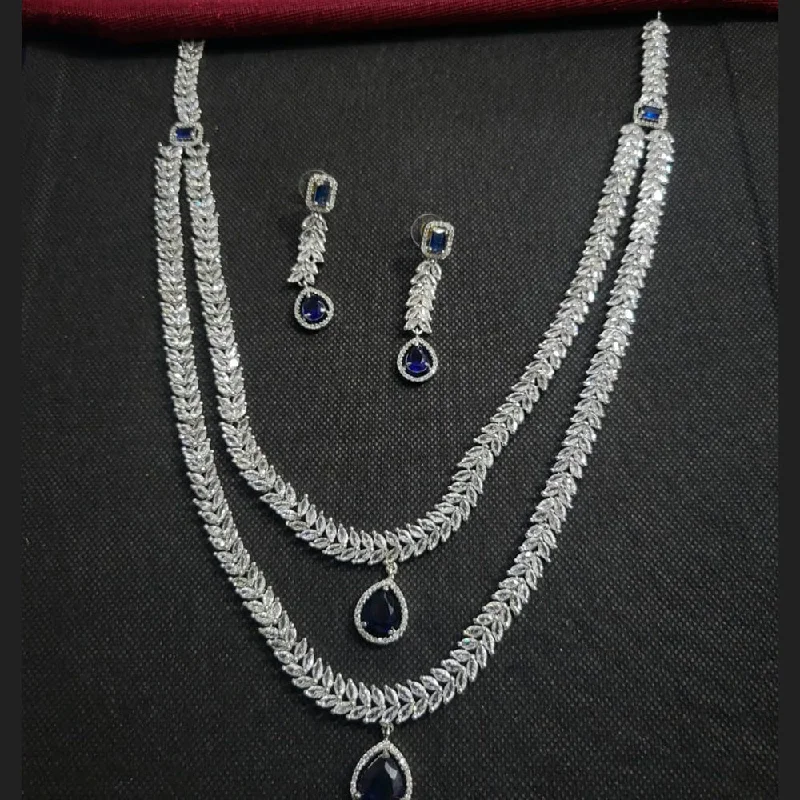 Women’s gemstone necklaces-Kavita Art Silver Plated American Diamond Long Necklace Set