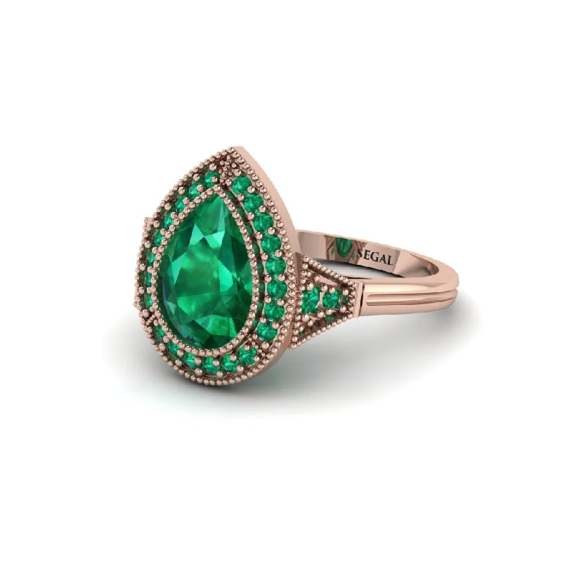 Women’s engagement rings with vintage style-Pear Cut Emerald Milgrain Halo Engagement Ring - Daleyza No. 20