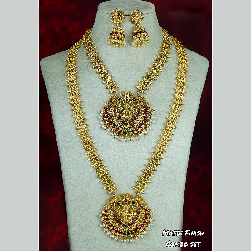 Women’s crystal necklaces-Diksha Collection Gold Plated Matte Finish Temple Necklace Combo