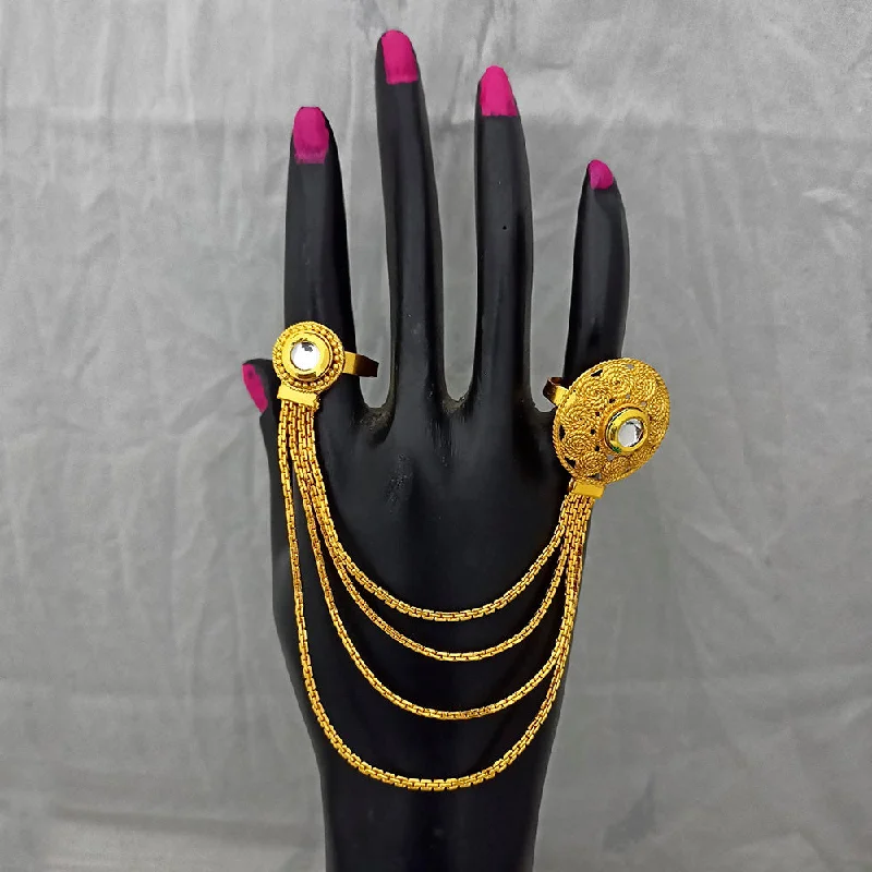 Women’s artistic rings-Kriaa Kundan Stone  Chain Double Finger Ring