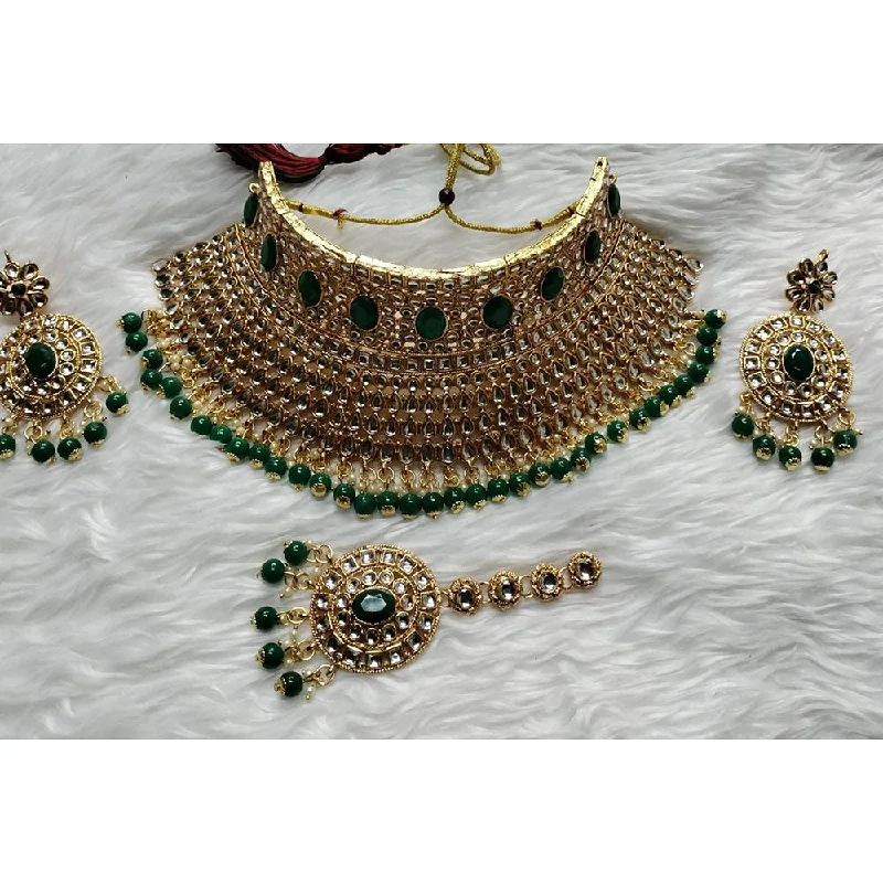 Women’s pearl necklaces-Kumavat Jewels Gold Plated Kundan Stone And  Beads Choker Necklace Set