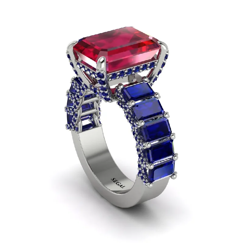 Women’s platinum engagement rings-Luxury Emerald Cut Ruby Engagement Ring - Nadia No. 72