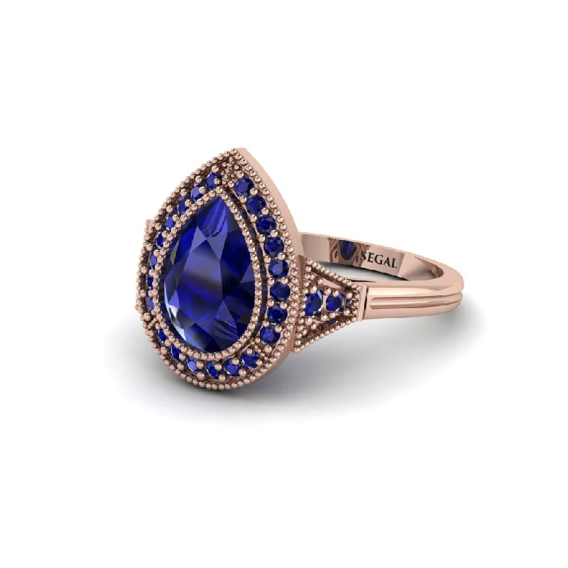 Women’s engagement rings with side stones-Pear Cut Sapphire Milgrain Halo Engagement Ring - Daleyza No. 74