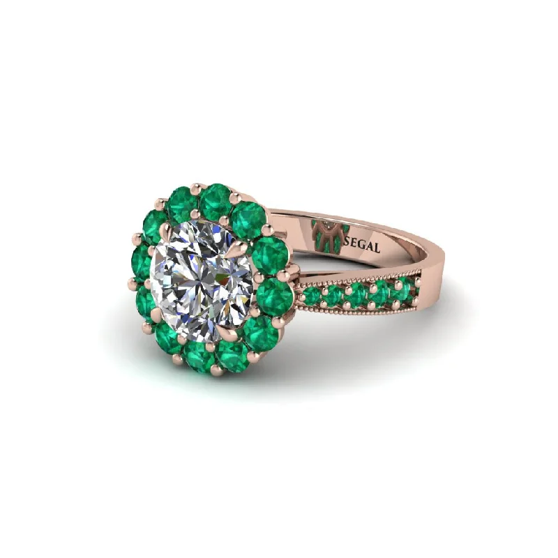 Women’s platinum engagement rings-Emerald Round Halo Engagement Ring - Unity No. 17