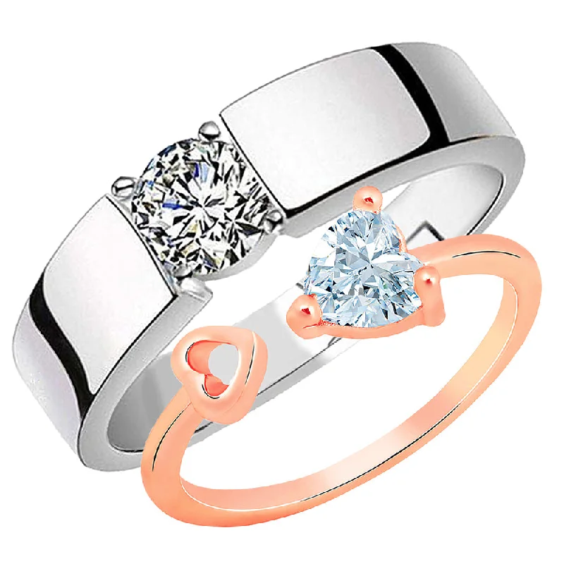 Women’s vintage engagement rings-Mahi Valentine Gifts Dual Heart Adjustable Couple Ring with Cubic Zirconia (FRCO1103189M)