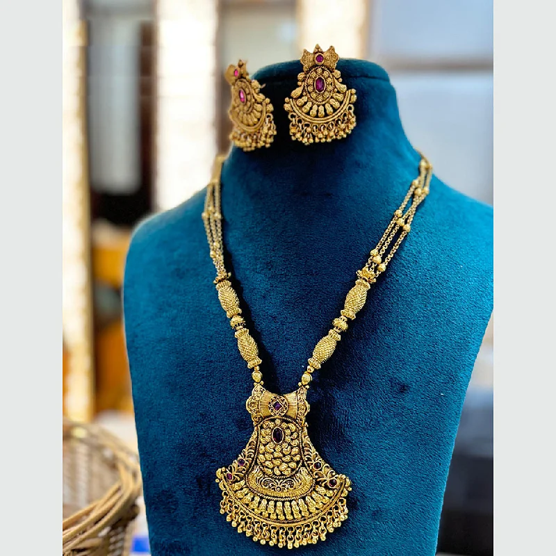 Women’s diamond necklaces-Jewel Addiction Copper Gold Plated Pota Stone Temple Necklace Set