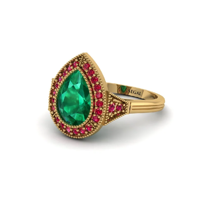 Women’s engagement rings with high setting-Pear Cut Emerald Milgrain Halo Engagement Ring - Daleyza No. 49