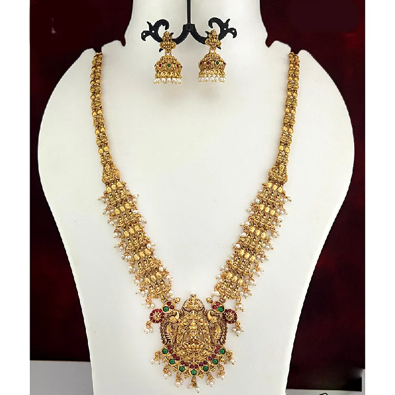 Women’s ethnic necklaces-Diksha Collection Gold Plated Temple Long Necklace Set