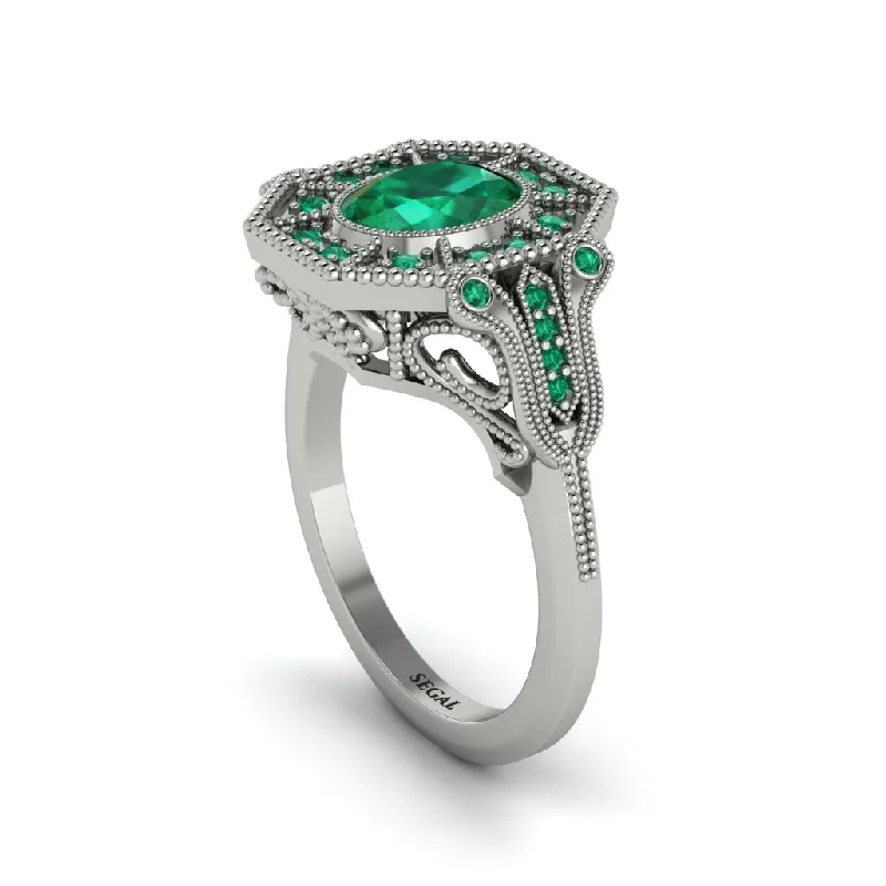 Women’s engagement rings with classic appeal-Emerald Oval Cut Art Deco Engagement Ring - Tabitha No. 21