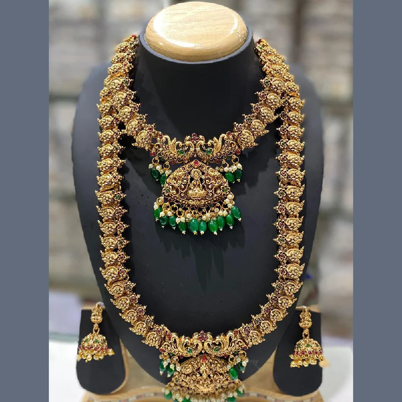 Women’s gold plated necklaces-Manisha Jewellery Gold Plated Temple Double Necklace Set