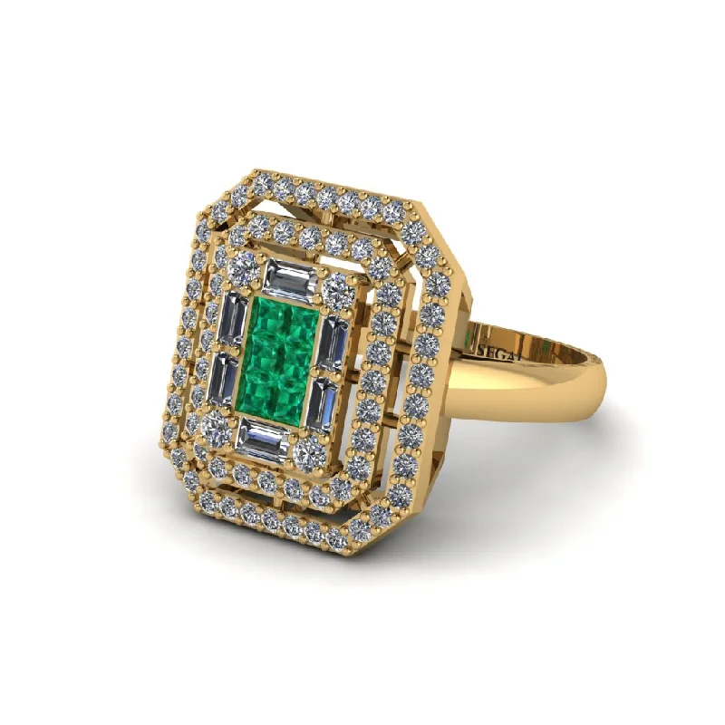 Women’s engagement rings with halo diamonds-Emerald Art Deco Halo Princess-Cut Engagement Ring - Cassandra No. 4