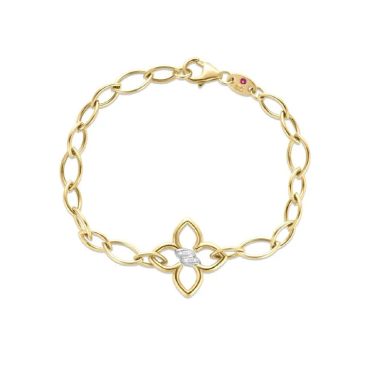 Women’s mixed metal bangles-Roberto Coin 18k Yellow Gold Cialoma Diamond Flower Bracelet