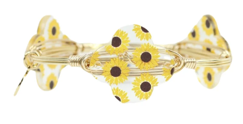 Women’s gold charm bracelets-Sunflower Fields Bangle Bracelet