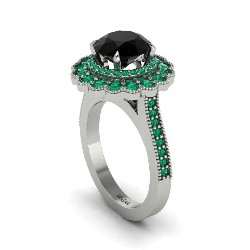 Women’s engagement rings with a band-Emerald Double Halo Cathedral Engagement Ring - Deirdre No. 24