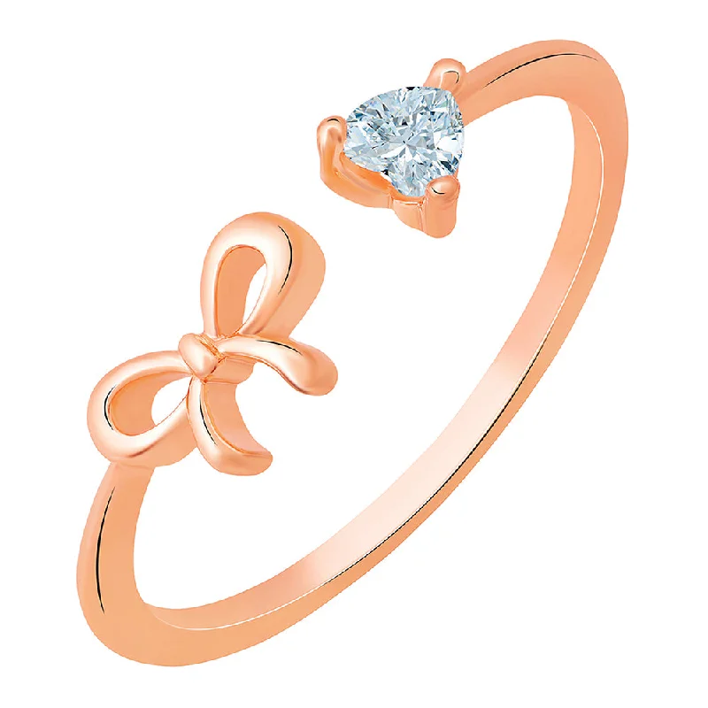 Women’s wedding rings with emeralds-Mahi Rose Gold Plated Ribbon Shaped Adjustable Finger Ring with Cubic Zirconia for Women (FR1103162ZWhi)