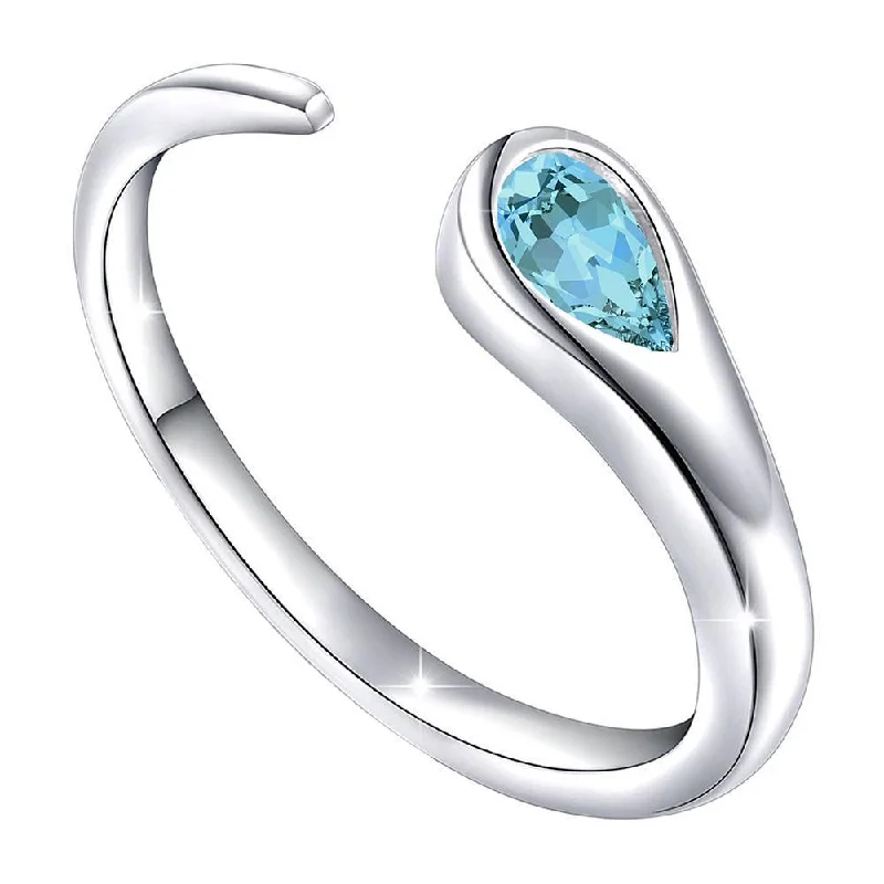 Women’s gold engagement rings-Mahi Valentine Gift Gleaming Aqua Blue Cubic Zirconia Open Wrap Adjustable Finger Ring