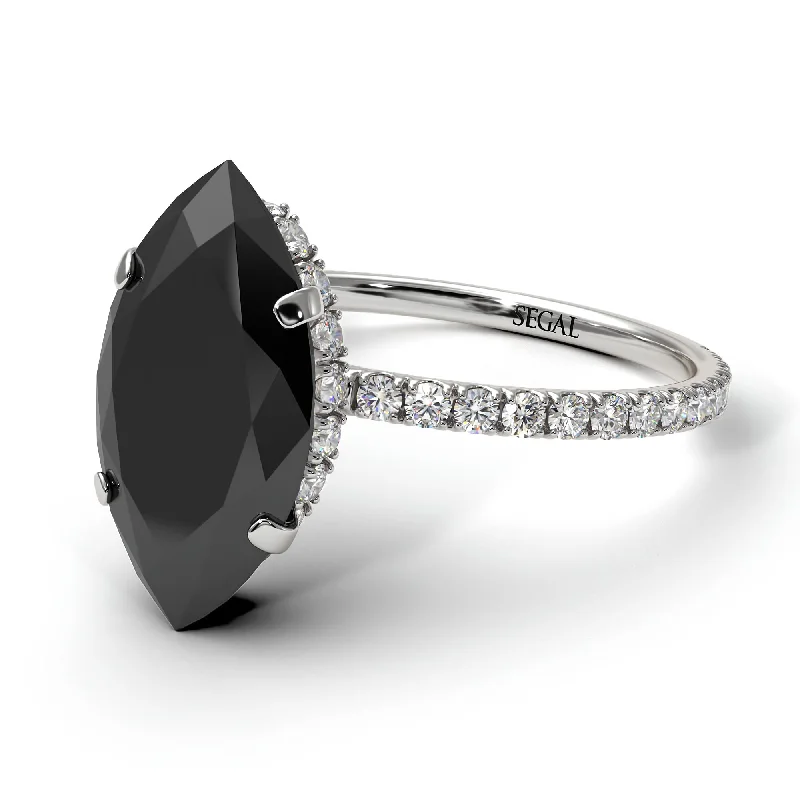 Women’s engagement rings with square diamonds-Salvador's Hidden Halo Marquise Black Diamond Engagement Ring - Journey No. 90