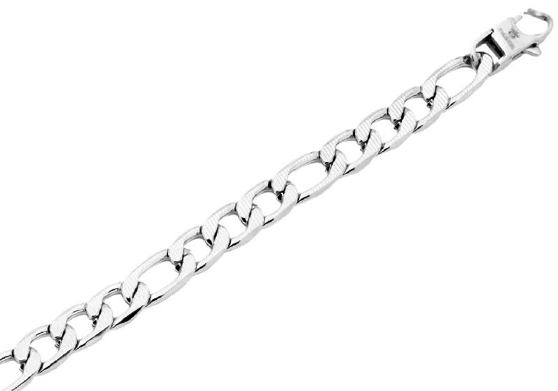 Women’s solid bangles-Mens Textured Stainless Steel Figaro Link Chain Bracelet