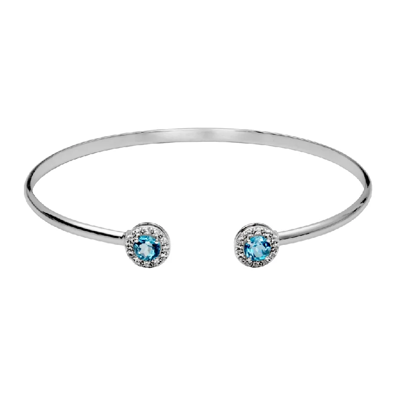 Women’s color-blocked bracelets-Sterling Silver London Blue Topaz & White Topaz Halo Cuff Bracelet by Samuel B.