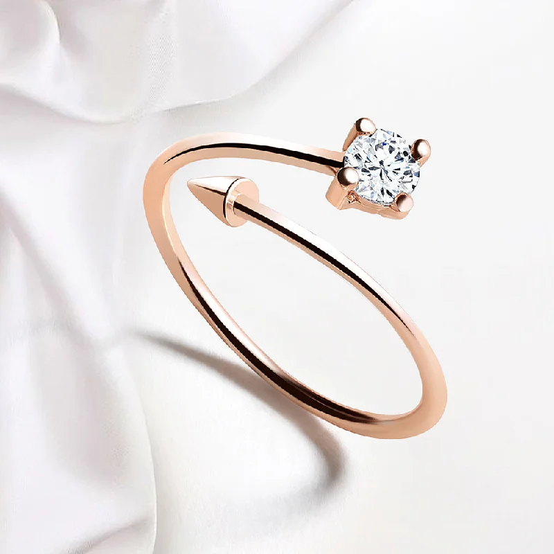 Women’s aquamarine rings-Mahi Rose Gold Plated Arrow Shaped Adjustable Finger Ring with Cubic Zirconia for Women (FR1103174ZWhi)