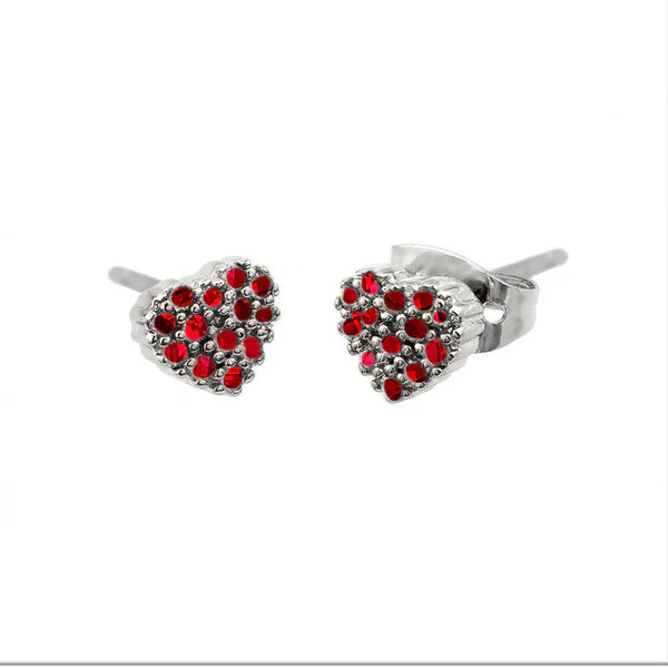 Women’s amethyst earrings-Silver 925 Rhodium Plated Red Heart Black Prongs CZ Earrings