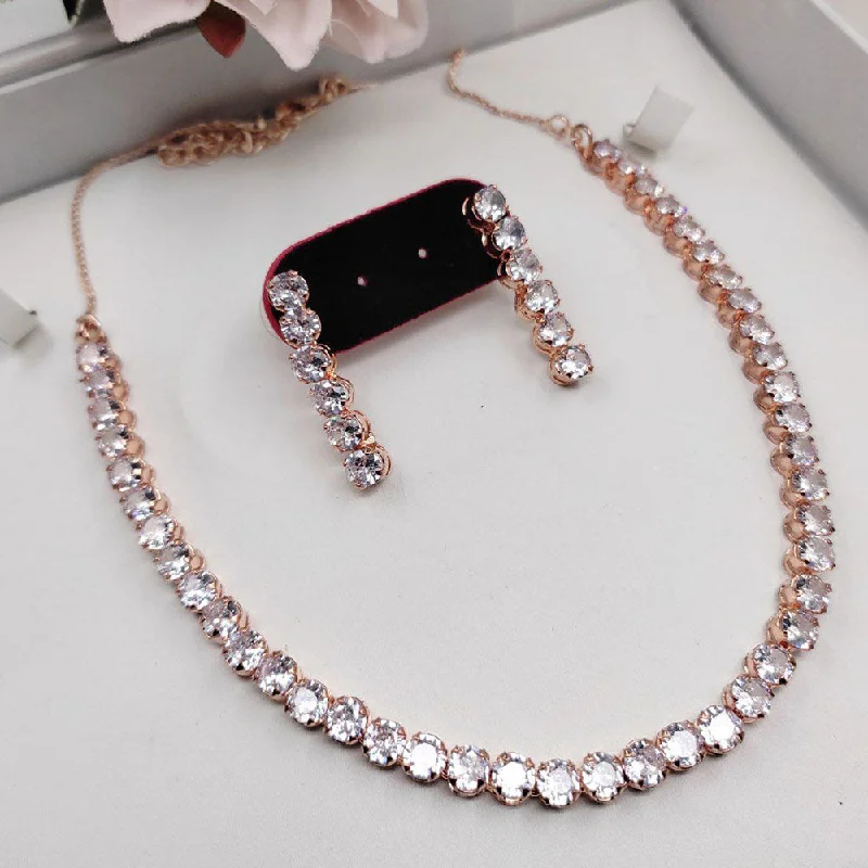 Women’s layered pendant necklaces-Aamrapali Rose Gold Plated Crystal Stone Necklace Set