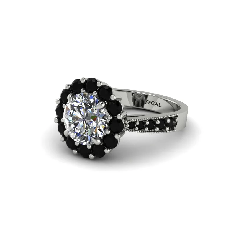 Women’s engagement rings with oval diamonds-Black Diamond Round Halo Engagement Ring - Unity No. 33