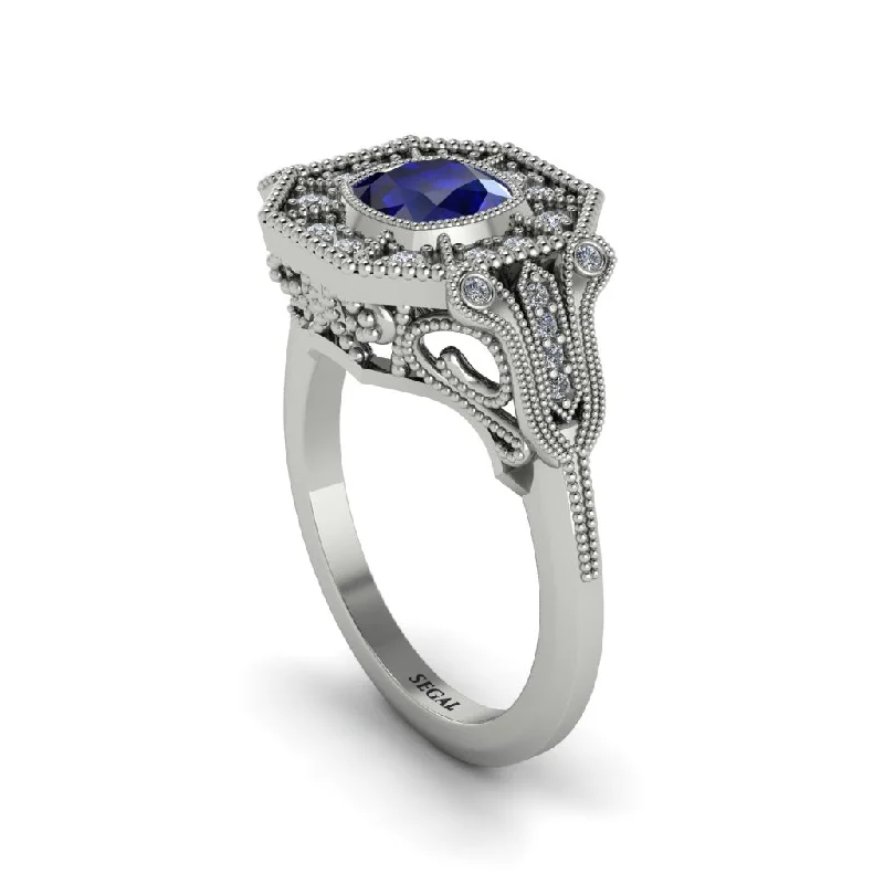 Women’s engagement rings with vintage halo-Sapphire Cushion Cut Art Deco Engagement Ring - Kristin No. 15