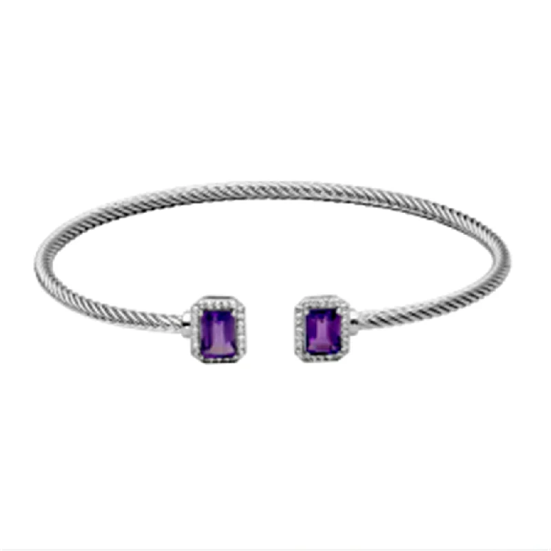 Women’s heart-shaped bracelets-Sterling Silver Emerald Cut Amethyst & White Topaz Cuff Bracelet by Samuel B.