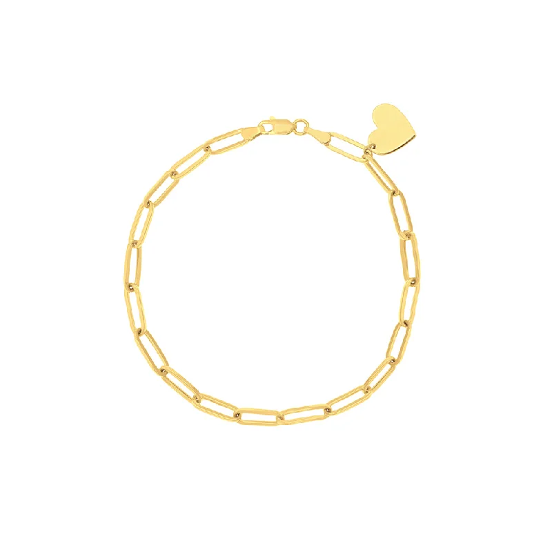 Women’s twisted bangles-14K Yellow Gold Paperclip Chain Heart Charm Bracelet by Midas Chain