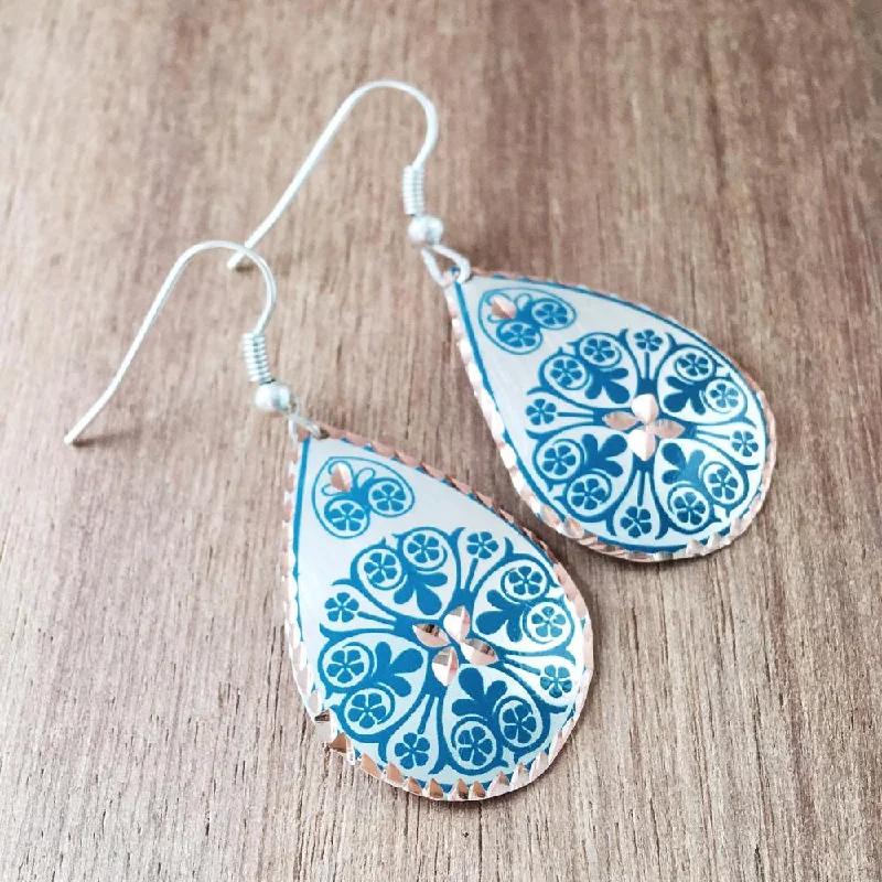 Women’s contemporary earrings-Turkish Copper Earrings - Teal