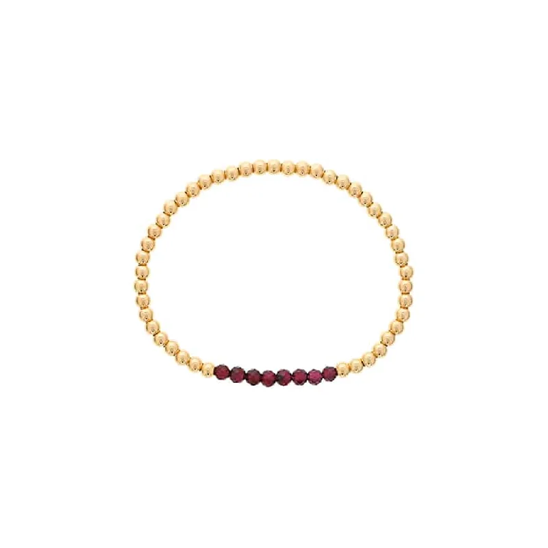 Women’s beaded bracelets-Gold Filled Garnet Bead Stretch Bracelet by Dee Berkley