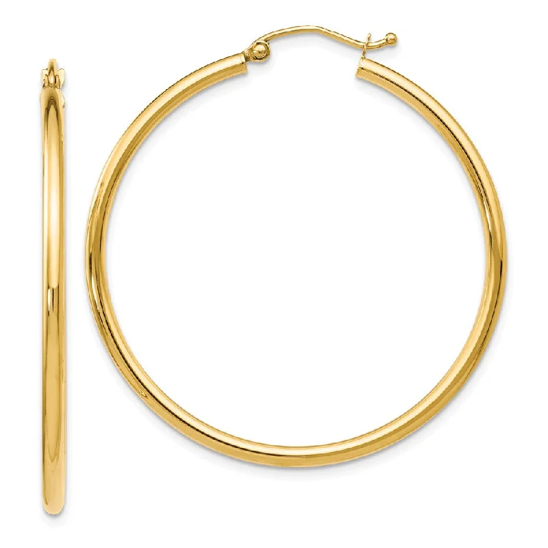 Women’s hoop earrings-2mm Round Hoop Earrings in 14k Yellow Gold, 40mm (1 1/2 Inch)