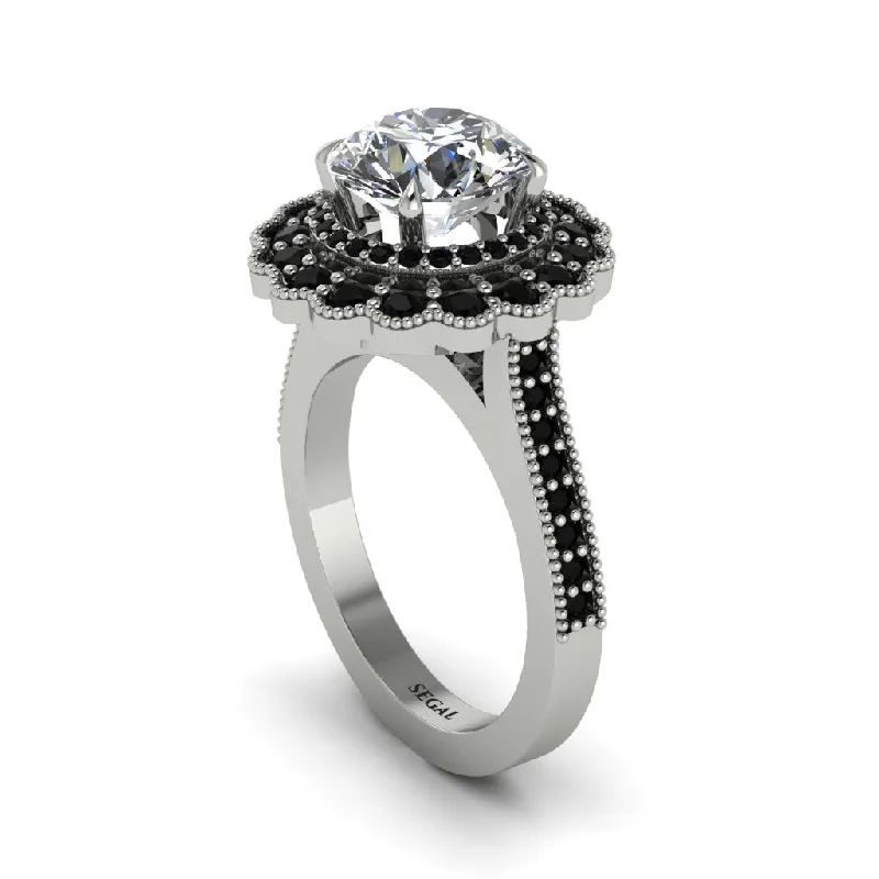 Women’s cushion-cut diamond engagement rings-Black Diamond Double Halo Cathedral Engagement Ring - Deirdre No. 33