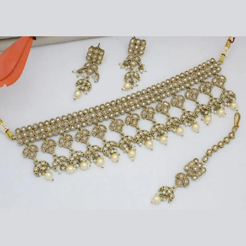 Women’s layered silver necklaces-Manisha Jewellery Gold Plated Crystal Stone And Pearls Choker Necklace Set