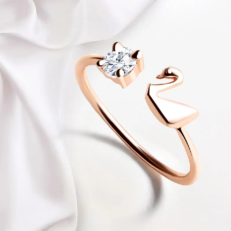 Women’s rose quartz rings-Mahi Rose Gold Plated Duck Shaped Adjustable Finger Ring with Cubic Zirconia for Women (FR1103173ZWhi)