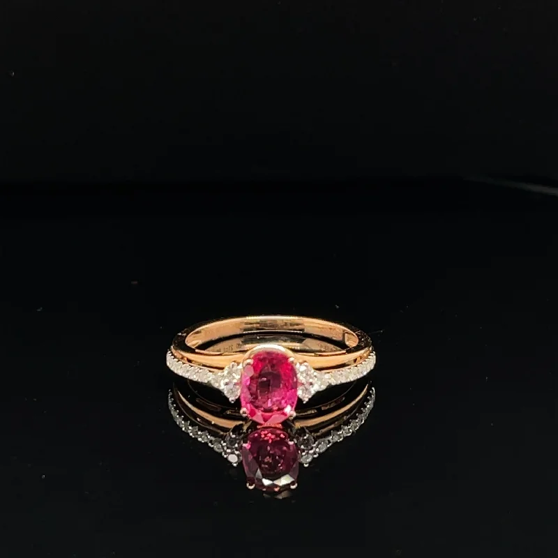 Women’s rose gold engagement rings-Ruby & Diamond Solitaire Double Engagement Ring in 18k Rose Gold - (#39-HRRUB001020)