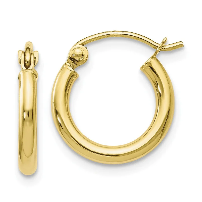 Women’s gemstone earrings-2mm Round Hoop Earrings in 10k Yellow Gold, 13mm (1/2 Inch)