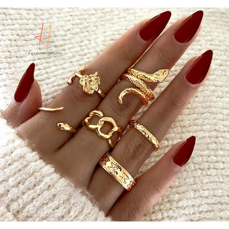 Women’s birthstone rings-H K Fashion Rose Gold Plated Ring 6 Set Adjustable ring