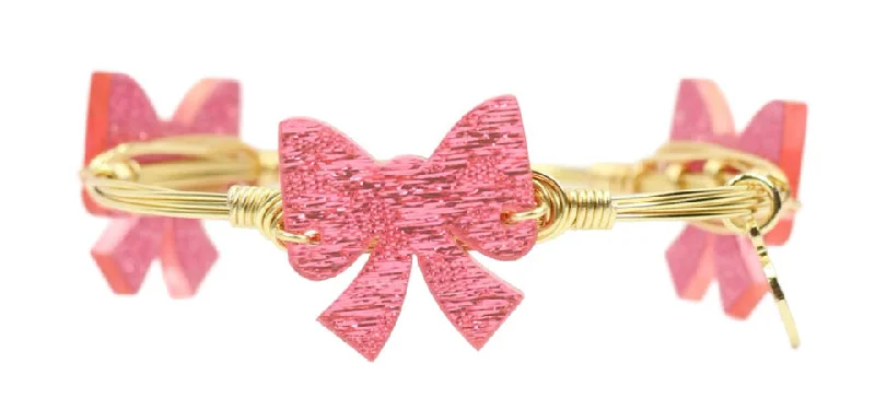 Women’s designer bracelets-Pink Bow Bangle Bracelet