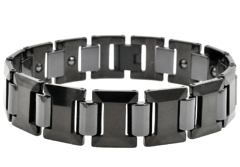 Women’s gold charm bracelets-Mens Black I-Link Tungsten Bracelet