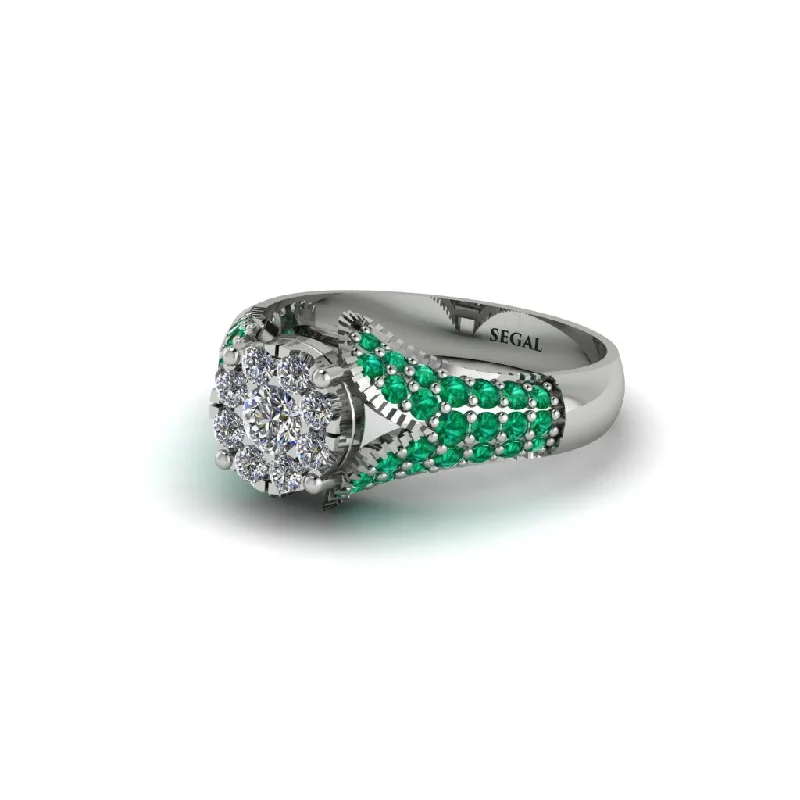 Women’s engagement rings with curved band-Emerald Floral Cluster Engagement Ring  - Penelope No. 18